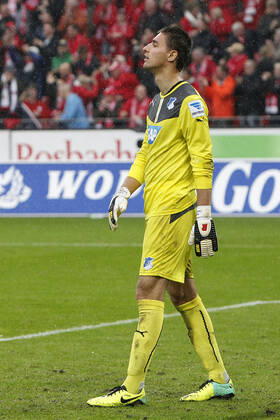 Mainz, Germany 05 October 2013 1 Bundesliga 13 14 8 Matchday 1 FSV Mainz 05 vs 1899 Hoffenheim Goalkeeper Koen Casteels Hoffenheim , dissatisfied disappointed dejected frustrated, tall, portrait 1 Bundesliga 13 14 8 Matchday 1 FSV Mainz 05 vs 1899 Hoffenheim jr
