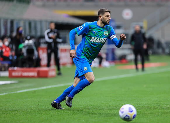 Domenico Berardi of US Sassuolo in action during the Serie A 2020 21 football match between AC Milan vs US Sassuolo at Giuseppe Meazza Stadium, Milan, Italy on April 21, 2021 - Milan Stadio San Siro Milan Italy Copyright: xEPhotopressx SP24-18-024