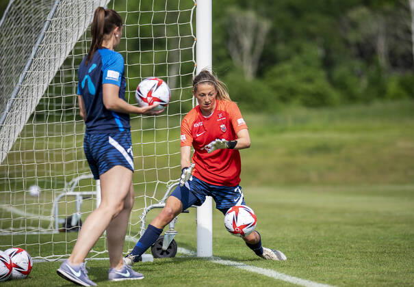 210609 Goalkeeper Cecilie Haustaker Fiskerstrand of the Norwegian womens national football team during a training session on June 9, 2021 in Borgholm Photo Suvad Mrkonjic BILDBYRAN COP 170 SM0077 fotboll football soccer fotball träning practice training norge norway dam bbeng,  Copyright: SUVADxMRKONJIC BB210609SM036