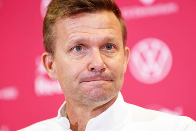 Fußball Bundesliga Saison 2021 2022, 7 Spieltag, PK RB Leipzig ahead of Leipzig vs Bochum 01 10 2021 Jesse Marsch coach RB Leipzig speaks at the press conference of RB Leipzig ahead of the Bundesliga match against Bochum 01 10 2021 Leipzig Saxony Germany Red Bull training ground at Cottaweg.