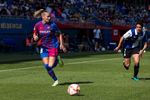 October 2, 2021, Sant Joan Despi, Barcelona, Spain: Ana-Maria Cmogorcevic of FC Barcelona, Barca Femeni in action during the Liga Iberdrola match between FC Barcelona Femeni and Deportivo Alaves Femenino at Johan Cruyff Stadium on October 02, 2021 in Sant Joan Despi, Barcelona, Spain. Sant Joan Despi Spain - ZUMAa181 20211002_zaa_a181_013 Copyright: xJavierxBorregox