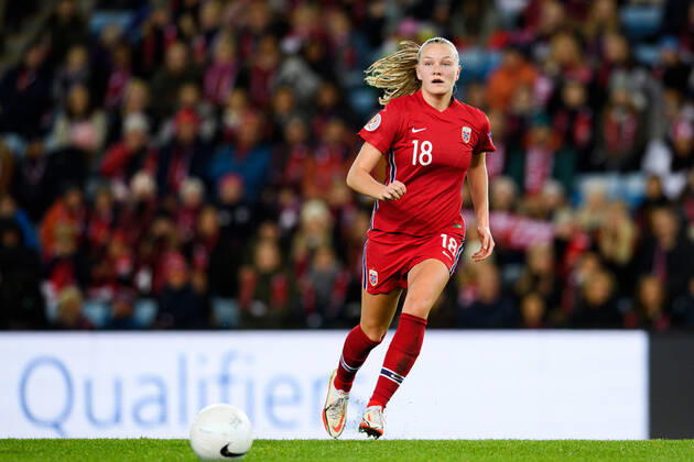 211026 Frida Maanum of Norway during the FIFA Womens World Cup Qualifier football match between Norway and Belgium on October 26, 2021 in Oslo Photo Vegard Wivestad Grott BILDBYRAN kod VG VG0190 bbeng fotball soccer football fotboll fifa world cup qualifiers vm qualification kvinnor vm kvalik landskamp dam norway norway belgium belgia belgien,  Copyright: VEGARDxWIVESTADxGRoTT BB211026VG054