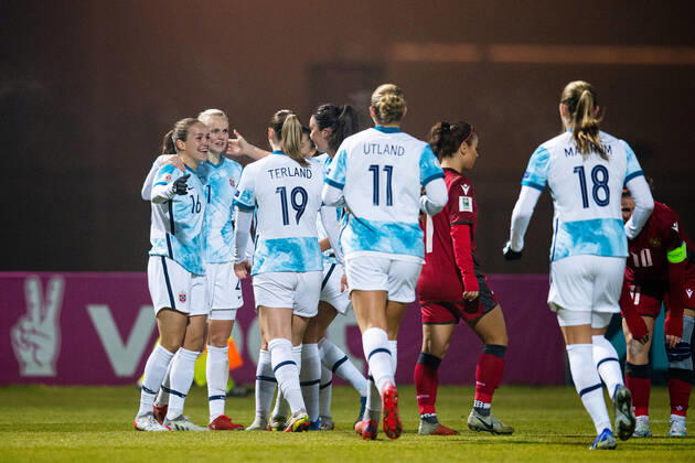 211130 Guro Reiten of Norway celebrates after scoring 0 4 during the FIFA Women s World Cup Qualifier football match between Armenia and Norway on November 30, 2021 in Yerevan Photo Vegard Grott BILDBYRAN code VG VG0208 bbeng football soccer football football fifa world cup qualifiers world cup qualifiers women vm kvalik landskamp dam norge norway armenia jerevan jubel, Copyright: VEGARDxGRoTT BB211130VG050