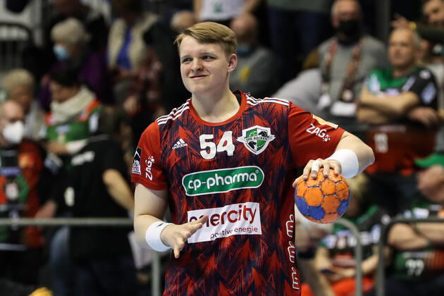 Justus Fischer TSV Hannover Burgdorf,54 Handball Bundesliga season 2021 2022 SC Magdeburg vs TSV Hannover Burgdorf in the GETEC Arena in Magdeburg single image,action,man,men,handball,Germany,31 03 2022