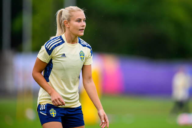 220712 Amanda Nilden of the Swedish women s national football team at a training session during the UEFA Women s Euro 2022 Championship on July 12, 2022 in Chester Photo Ludvig Thunman BILDBYRAN code LT LT0366 training sweden sweden day 7 dam bbeng,  Copyright: LUDVIGxTHUNMAN BB220712LT003