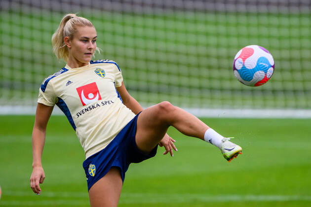 220724 Amanda Nilden of the Swedish womens national football team at a training session during the UEFA Womens Euro 2022 Championship on July 24, 2022 in Chester Photo Ludvig Thunman BILDBYRAN code LT LT0390 football football soccer fotball fotbols em europamaesterskap em uefa womens euro training practice training sweden sweden day 19 lady bbeng,  Copyright: LUDVIGxTHUNMAN BB220724LT080