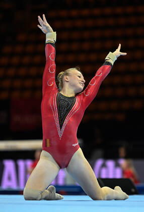 Belgian Lisa Vaelen pictured during a training session ahead of the European Championships Gymanstics in Munich, Germany, Tuesday 09 August 2022. The EC are taking place from 11 to 21 August. ERICxLALMAND  x38595822x