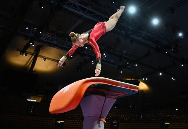 Belgian Lisa Vaelen pictured during a training session ahead of the European Championships Gymanstics in Munich, Germany, Tuesday 09 August 2022. The EC are taking place from 11 to 21 August. ERICxLALMAND  x38596450x