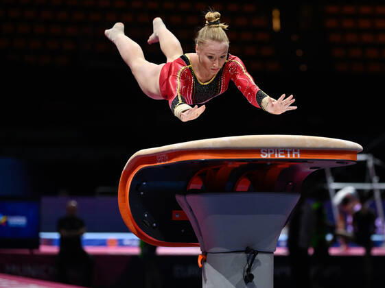 Belgian Lisa Vaelen pictured during a training session ahead of the European Championships Gymanstics in Munich, Germany, Tuesday 09 August 2022. The EC are taking place from 11 to 21 August. ERICxLALMAND  x38596453x
