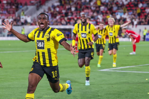 12 08 2022, Football, 2022 2023 season, 1 Bundesliga, SC Freiburg Borussia Dortmund, Youssoufa Moukoko Borussia Dortmund celebrates the goal to 1 2, Photo Dennis Ewert RHR PHOTO xRHR PHOTO DEx