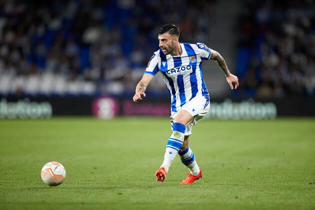 October 13, 2022, SAN SEBASTIAN, GUIPUZCOA, SPAIN: Diego Rico of Real Sociedad in action during the UEFA Europa League group E match between Real Sociedad and FC Sheriff Tiraspol at Reale Arena on October 13, 2022, in San Sebastian, Spain. SAN SEBASTIAN SPAIN - ZUMAa181 20221013_zaa_a181_104 Copyright: xRicardoxLarreinax