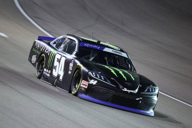 LAS VEGAS, NV - OCTOBER 14: Ty Gibbs ( 54 Joe Gibbs Racing Toyota Monster Energy) during qualifying for the Alsco Uniforms 302 NASCAR, Motorsport, USA Xfinity Series race, on October 14, 2022, at Las Vegas Motor Speedway in Las Vegas, NV. (Photo by Dan Trobaugh LVMS Icon Sportswire) AUTO: OCT 14 NASCAR Xfinity Series Playoff Alsco Uniforms 302 Icon221014017