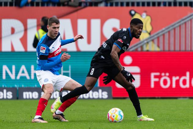 Moritz Broni Kwarteng 1 FC Magdeburg 8 vs Philipp Sander Holstein Kiel 16 Holstein Kiel vs 1 FC Magdeburg, Football, 2 Bundesliga, Matchday 20, Season 2022 23, 11 02 2023 DFL REGULATES PROHIBIT ANY USE OF PHOTOGRAPHS AS IMAGE SEQUENCES AND OR QUASI VIDEO Press Photo Marcel von Fehrn Holstein Kiel vs 1 FC Magdeburg, Football, 2 Bundesliga, Matchday 20, Season 2022 23, 11 02 2023 Kiel Copyright: xEibner-Pressefoto MarcelxvonxFehrnx EP_EER