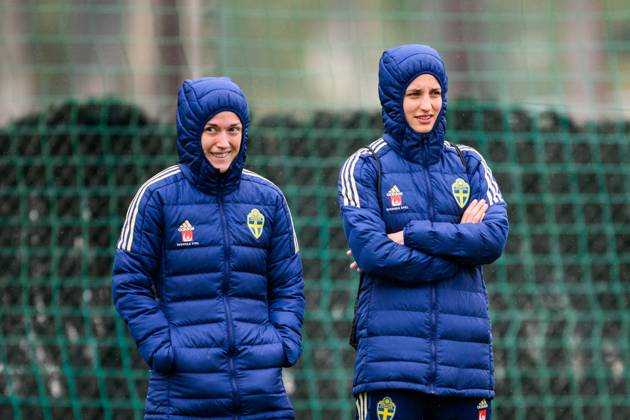 230217 Filippa Angeldahl and Nathalie Björn of the Swedish womens national football team at a training session on February 17, 2023 in Marbella Photo Ludvig Thunman BILDBYRAN code LT LT0500 football football soccer football training practice training sweden sweden lady bbeng, Copyright: LUDVIGxTHUNMAN BB230217LT047