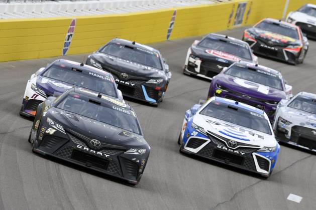 LAS VEGAS, NV - MARCH 05: Ty Gibbs ( 54 Joe Gibbs Racing He Gets us Toyota) races into turn one during the NASCAR, Motorsport, USA Cup Series Pennzoil 400 presented by Jiffy Lube on March 5, 2023, at Las Vegas Motor Speedway in Las Vegas, Nevada. (Photo by Michael Allio Icon Sportswire) AUTO: MAR 05 NASCAR Cup Series Pennzoil 400 presented by Jiffy Lube Icon116230305034