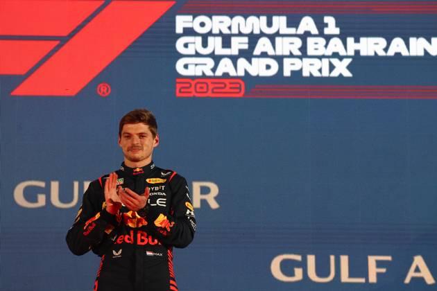 F1 Bahrain Grand Prix Max Verstappen of Red Bull Racing at the podium after the Formula 1 Bahrain Grand Prix at Bahrain International Circuit in Sakhir, Bahrain on March 5, 2023. Sakhir Bahrain Copyright: xJakubxPorzyckix originalFilename:porzycki-f1bahrai230305_npIL1