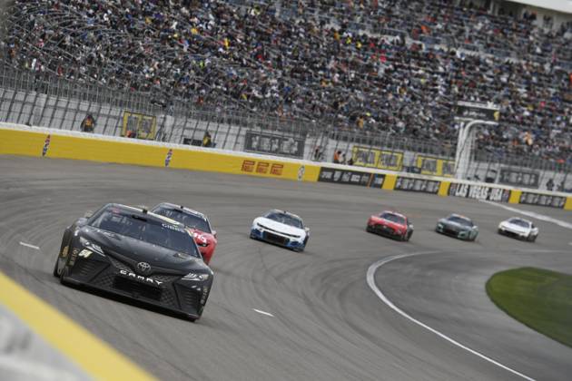 LAS VEGAS, NV - MARCH 05: Ty Gibbs ( 54 Joe Gibbs Racing He Gets us Toyota) makes his way down the front stretch during the NASCAR, Motorsport, USA Cup Series Pennzoil 400 presented by Jiffy Lube on March 5, 2023, at the Las Vegas Motor Speedway in Las Vegas, Nevada. (Photo by Michael Allio Icon Sportswire) AUTO: MAR 05 NASCAR Cup Series Pennzoil 400 presented by Jiffy Lube Icon116230305093