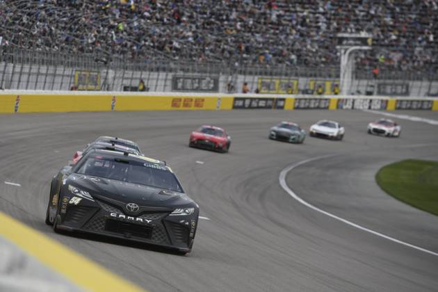 LAS VEGAS, NV - MARCH 05: Ty Gibbs ( 54 Joe Gibbs Racing He Gets us Toyota) makes his way down the front stretch during the NASCAR, Motorsport, USA Cup Series Pennzoil 400 presented by Jiffy Lube on March 5, 2023, at the Las Vegas Motor Speedway in Las Vegas, Nevada. (Photo by Michael Allio Icon Sportswire) AUTO: MAR 05 NASCAR Cup Series Pennzoil 400 presented by Jiffy Lube Icon116230305100