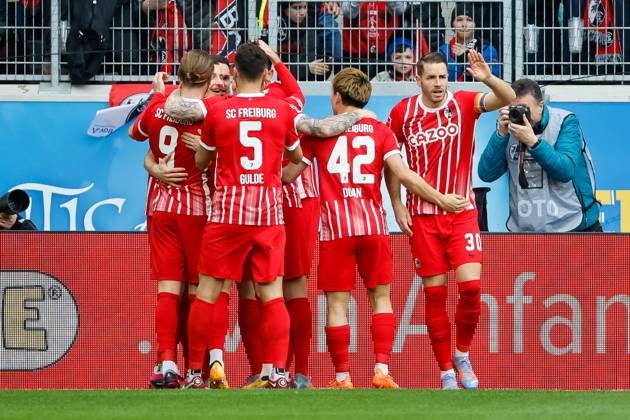 Goal celebration SC Freiburg at 1 0 by Maximilian Eggestein SC Freiburg, 08 , GER, SC Freiburg vs TSG 1899 Hoffenheim, Football, Bundesliga, 24 Matchday, Season 2022 2023, 12 03 2023 DFL REGULATES PROHIBIT ANY USE OF PHOTOGRAPHS AS IMAGE SEQUENCES AND OR QUASI VIDEO GER, SC Freiburg vs TSG 1899 Hoffenheim, Football, Bundesliga, 24 Matchday, Season 2022 2023, 12 03 2023 Freiburg im Breisgau Copyright: xEibner-Pressefoto GrantxHubbsx EP_GHS