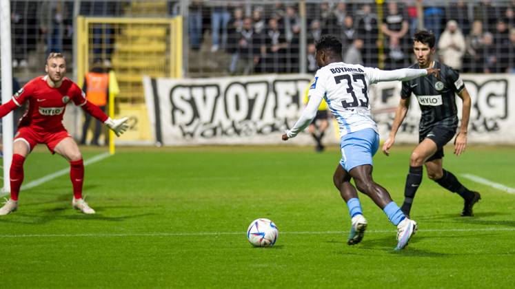 Nicolas Kristof 20 SV 07 Elversberg , Joseph Boyamba 33 TSV 1860 Muenchen , TSV 1860 Muenchen vs SV 07 Elversberg, Football, 3 Liga, 27 Matchday, 14 03 2023 DFB regulations prohibit any use of photographs as image sequences and or quasi video Muenchen Bayern Germany Copyright: xkolbert-press UlrichxGamelx
