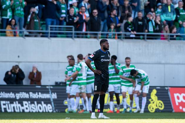 Moritz Broni Kwarteng 1 FC Magdeburg, 8 aergert himself, behind goal celebration of Fuerth, GER, SpVgg Greuther Fuerth vs 1 FC Magdeburg, Football, 2 Bundesliga, 25 Spieltag, Spielzeit 2022 2023, 18 03 2023 DFB DFL regulations prohibit any use of photographs as image sequences and or quasi video GER, SpVgg Greuther Fuerth vs 1 FC Magdeburg, Football, 2 Bundesliga, 25 Spieltag, Spielzeit 2022 2023, 18 03 2023 Fuerth Copyright: xEibner-Pressefoto Memmlerx EP_MMR