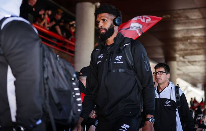 Heineken Champions Cup Quarter-Final, Stade Ernest Wallon, Toulouse, France 8 4 2023 Toulouse vs Cell C Sharks Cell C Sharks Hyron Andrews arrives Hyron Andrews arrives 8 4 2023  Copyright: x INPHO LaszloxGeczox LG1_0211