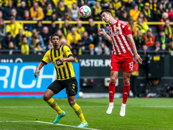 Janik Haberer FC Union Berlin, 19 in duel against Sebastien Haller Borussia Dortmund BVB, 09 , GER, Borussia Dortmund BVB vs FC Union Berlin, Football, 1 Bundesliga, 27 Spieltag, Spielzeit 2022 2023, 08 04 2023, DFB DFL regulations prohibit any use of photographs as image sequences and or quasi video , GER, Borussia Dortmund BVB vs FC Union Berlin, Football, 1 Bundesliga, 27 Spieltag, Spielzeit 2022 2023, 08 04 2023, DFB DFL regulations prohibit any use of photographs as image sequences and or quasi video , Foto Eibner Pressefoto Gabriel Boia Dortmund Copyright: xEibner-Pressefoto GabrielxBoiax EP_EER