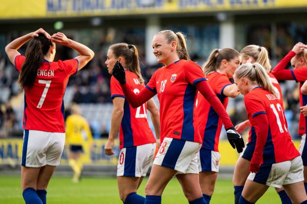 230411 Frida Maanum of Norway celebrates after scoring 1 1 during the international friendly football match between Sweden and Norway on April 11, 2023 in Göteborg Photo Jörgen Jarnberger BILDBYRAN COP 112 JJ0272 football football soccer football training international friendly Sweden a sweden norway norway dam bbeng jubel, Copyright: JÖRGENxJARNBERGER BB230411JJ030