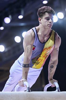 Belgian gymnast Victor Martinez Marechal pictured in action during the fifth rotation, the pommel horse, in the men all around final, on the third day of the European Championships Gymanstics in Antalya, Turkey, Thursday 13 April 2023. The EC are taking place from 11 to 16 April 2023. LAURIExDIEFFEMBACQ x64664904x