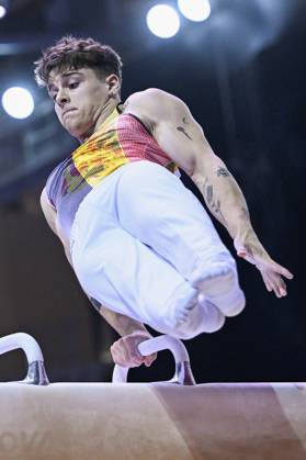 Belgian gymnast Victor Martinez Marechal pictured in action during the fifth rotation, the pommel horse, in the men all around final, on the third day of the European Championships Gymanstics in Antalya, Turkey, Thursday 13 April 2023. The EC are taking place from 11 to 16 April 2023. LAURIExDIEFFEMBACQ x64664918x