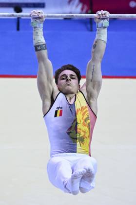 Belgian gymnast Victor Martinez Marechal pictured in action during the third rotation, the high bar, in the men all around final, on the third day of the European Championships Gymanstics in Antalya, Turkey, Thursday 13 April 2023. The EC are taking place from 11 to 16 April 2023. LAURIExDIEFFEMBACQ x64670227x