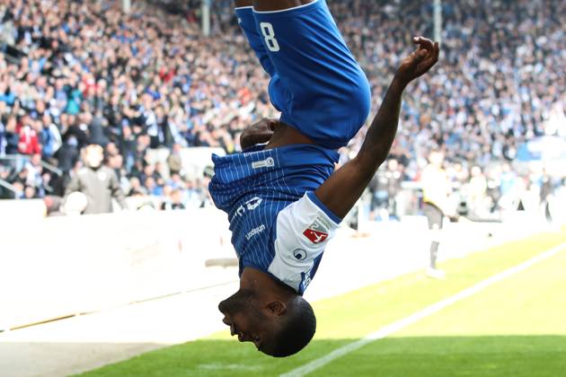 Goal celebration scorer Moritz Broni Kwarteng 1 FC Magdeburg,8 hits to 1 0 2 Football Bundesliga season 2022 2023 1 FC Magdeburg vs Hamburger SV in the MDCC Arena in Magdeburg action,soccer,man,men,Germany,29 04 2023