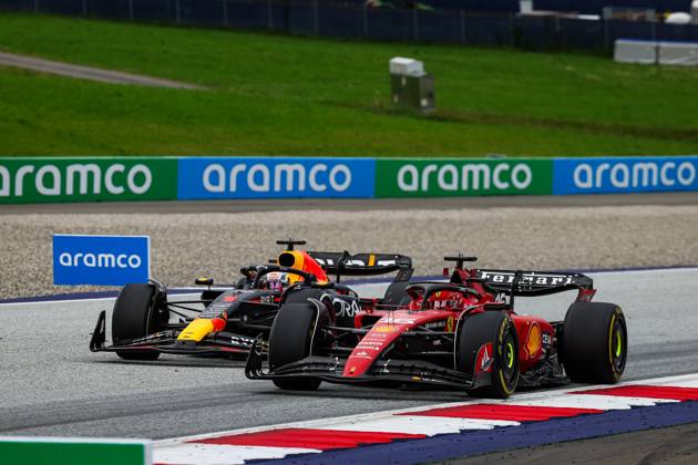 01 VERSTAPPEN Max (nld), Red Bull Racing RB19, 16 LECLERC Charles (mco), Scuderia Ferrari SF-23, action during the 2023 Formula 1 Rolex Grosser Preis von Osterreich, 2023 Austrian Grand Prix, 9th round of the 2023 Formula One World Championship, WM, Weltmeisterschaft from June 30 to July 2, 2023 on the Red Bull Ring, in Spielberg, Austria Copyright: xFlorentxGooden DPPI IPAxSportx x xIPAxSportx 0 IPA_IPA39005625