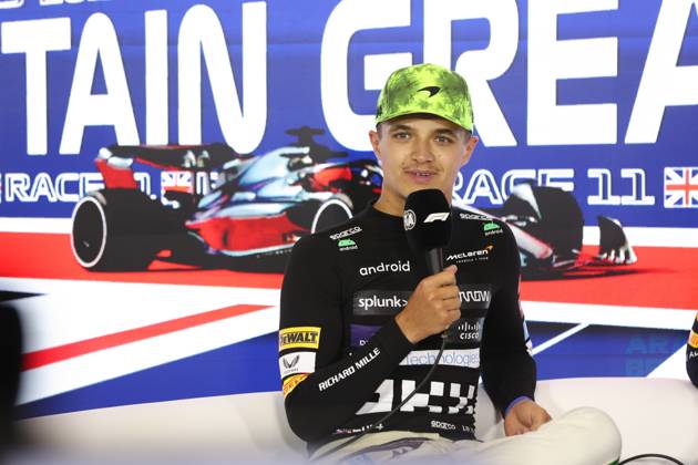 NORRIS Lando (gbr), McLaren F1 Team MCL60, portrait press conference, PK, Pressekonferenz during the 2023 Formula 1 Aramco British Grand Prix, 10th round of the 2023 Formula One World Championship, WM, Weltmeisterschaft from July 7 to 9, 2023 on the Silverstone Circuit, in Silverstone, United Kingdom Copyright: xAntoninxVincent DPPI IPAxSportx x xIPAxSportx 0 IPA_IPA39138883