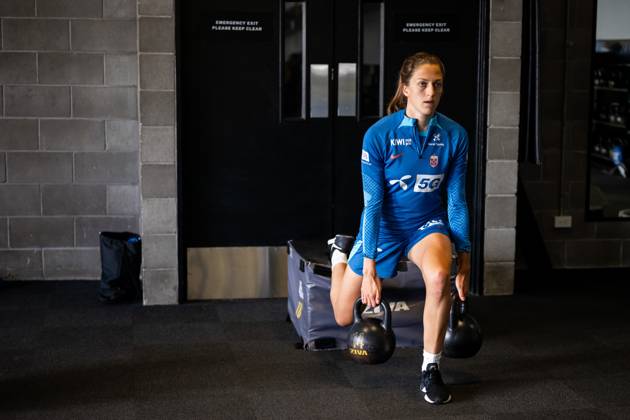 230717 Emma Stolen Godo of the Norwegian women?s national football team during an indoor gym session ahead of the FIFA Women s World Cup on July 17, 2023 in Auckland Photo Vegard Grott BILDBYRAN code VG VG0480 bbeng fotball fotboll fotboll norge norway a kvinner dam fotbolls vm fotball vm kvinner världsmästerskap vm fifa womens world cup träning practice training day 3 gym  Copyright: VEGARDxGRoTT BB230717VG028