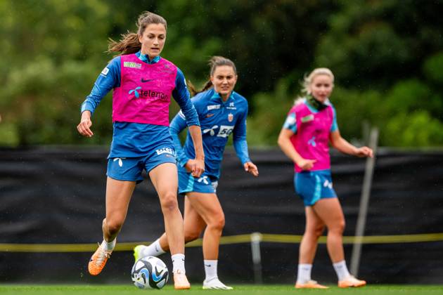 230721 Emma Stolen Godo of the Norwegian women?s national football team at a training session during the FIFA Women s World Cup on July 21, 2023 in Auckland Photo Vegard Grott BILDBYRAN code VG VG0489 bbeng fotball fotboll fotboll norge norway a kvinner dam fotbolls vm fotball vm kvinner världsmästerskap vm fifa womens world cup träning practice training day 2  Copyright: VEGARDxGRoTT BB230721VG042