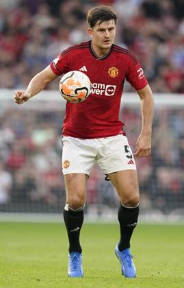 MANCHESTER, ENGLAND, 7th October 2023. Harry Maguire of Manchester United, ManU during the Premier League match at Old Trafford, MANCHESTER. Picture credit should read: Andrew Yates Sportimage EDITORIAL USE ONLY. No use with unauthorised audio, video, data, fixture lists, club league logos or live services. Online in-match use limited to 120 images, no video emulation. No use in betting, games or single club league player publications. SPI-2635-0103