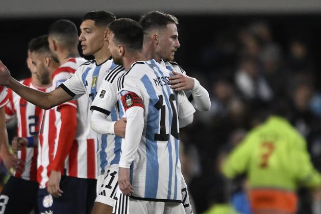 BUENOS AIRES, ARGENTINA - OCTOBER 12: Lionel Messi and Alexis Mac Allister of Argentina celebrate during the FIFA World Cup, WM, Weltmeisterschaft, Fussball 2026 Qualifier match between Argentina and Paraguay at Estadio Mas Monumental Antonio Vespucio Liberti on October 12, 2023 in Buenos Aires, Arg Argentina v Paraguay : FIFA World Cup 2026 Qualifier match Copyright: xDiegoxHalisz SFSIx