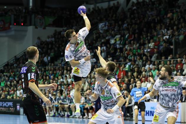 Renars Uscins TSV Hannover Burgdorf,10 Handball Bundesliga Season 2023 2024 SC Magdeburg vs TSV Hannover Burgdorf at GETEC Arena in Magdeburg Action,Handball,Germany,15 10 2023
