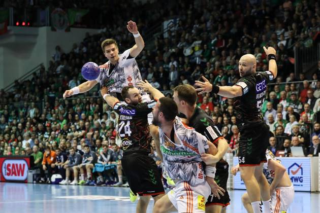 Renars Uscins TSV Hannover Burgdorf,10 Handball Bundesliga Season 2023 2024 SC Magdeburg vs TSV Hannover Burgdorf at GETEC Arena in Magdeburg Action,Handball,Germany,15 10 2023