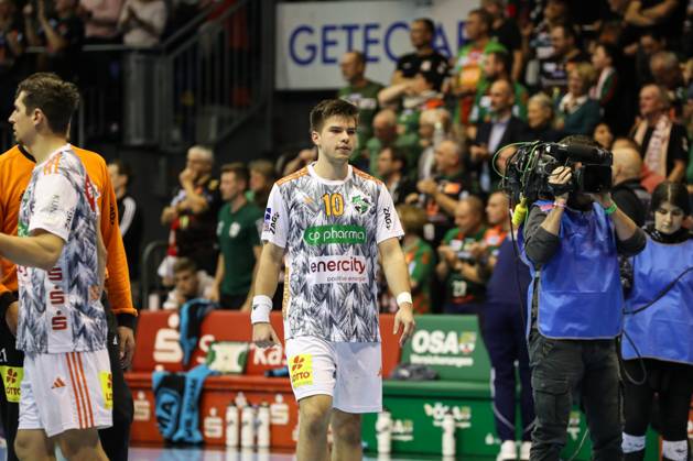 Renars Uscins TSV Hannover Burgdorf,10 Handball Bundesliga Season 2023 2024 SC Magdeburg vs TSV Hannover Burgdorf at GETEC Arena in Magdeburg Action,Handball,Germany,15 10 2023