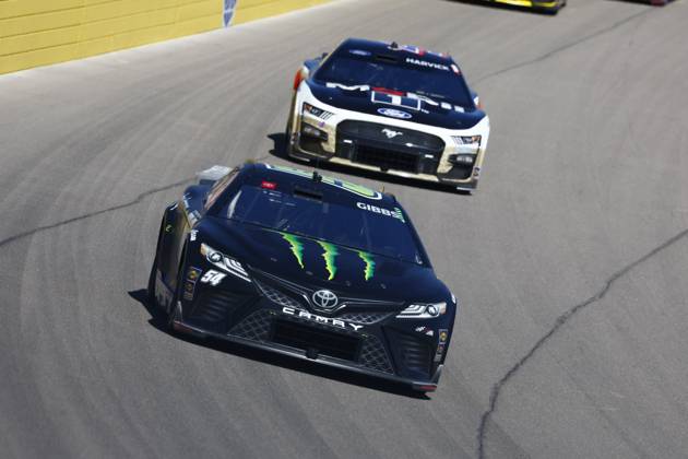 LAS VEGAS, NV - OCTOBER 15: Ty Gibbs ( 54 Joe Gibbs Racing Monster Energy Toyota) during the South Point 400 NASCAR, Motorsport, USA Cup Series Playoff race on October 15, 2023, Las Vegas Motor Speedway in Las Vegas, NV. (Photo by Jeff Speer LVMS Icon Sportswire) AUTO: OCT 15 NASCAR Cup Series Playoff South Point 400 EDITORIAL USE ONLY Icon231015036