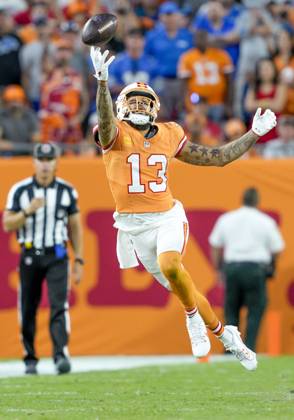 TAMPA, FL - OCTOBER 15: Tampa Bay Buccaneers wide receiver Mike Evans (13) during the NFL, American Football Herren, USA Football match between the Tampa Bay Bucs and Detroit Lions on October 15th 2023 at Raymond James Stadium, Tampa FL. (Photo by Andrew Bershaw Icon Sportswire) NFL: OCT 15 Lions at Buccaneers EDITORIAL USE ONLY Icon23101500294