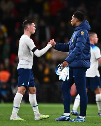 LONDON, ENGLAND - OCTOBER 13: Jude Bellingham, Phil Foden during the International Friendly, Länderspiel, Nationalmannschaft match between England and Australia at Wembley Stadium on October 13, 2023 in London, England. England v Australia - International Friendly Copyright: xSebastianxFrejx