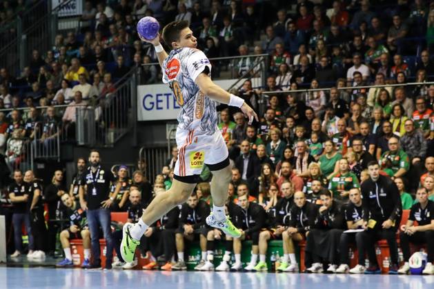 Renars Uscins TSV Hannover Burgdorf,10 Handball Bundesliga Season 2023 2024 SC Magdeburg vs TSV Hannover Burgdorf at GETEC Arena in Magdeburg Action,Handball,Germany,15 10 2023