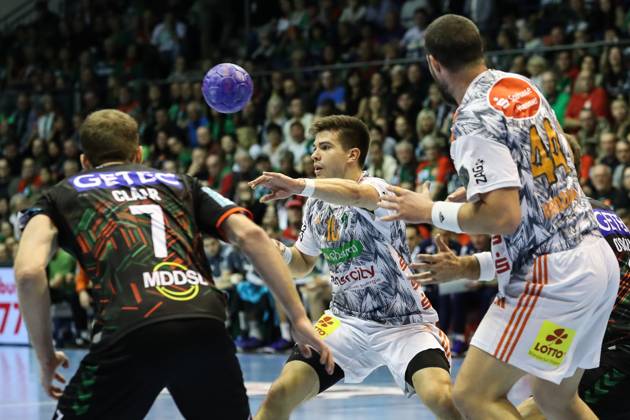 Renars Uscins TSV Hannover Burgdorf,10 Handball Bundesliga Season 2023 2024 SC Magdeburg vs TSV Hannover Burgdorf at GETEC Arena in Magdeburg Action,Handball,Germany,15 10 2023