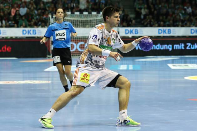 Renars Uscins TSV Hannover Burgdorf,10 Handball Bundesliga Season 2023 2024 SC Magdeburg vs TSV Hannover Burgdorf at GETEC Arena in Magdeburg Action,Handball,Germany,15 10 2023