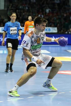 Renars Uscins TSV Hannover Burgdorf,10 Handball Bundesliga Season 2023 2024 SC Magdeburg vs TSV Hannover Burgdorf at GETEC Arena in Magdeburg Action,Handball,Germany,15 10 2023