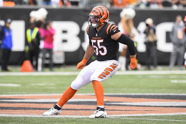 CINCINNATI, OH - OCTOBER 15: Cincinnati Bengals Linebacker Logan Wilson (55) defends during the NFL, American Football Herren, USA game between the Seattle Seahawks and the Cincinnati Bengals on October 15, 2023, at Paycor Stadium in Cincinnati, Ohio. (Photo by Michael Allio Icon Sportswire) NFL: OCT 15 Seahawks at Bengals EDITORIAL USE ONLY Icon116231015103