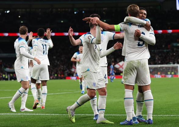 London, England, 17th October 2023. Harry Kane of England celebrates after scoring to make it 3-1 during the UEFA European Championship, EM, Europameisterschaft Qualifying match at Wembley Stadium, London. Picture credit should read: David Klein Sportimage EDITORIAL USE ONLY. No use with unauthorised audio, video, data, fixture lists, club league logos or live services. Online in-match use limited to 120 images, no video emulation. No use in betting, games or single club league player publications. SPI-2649-0110
